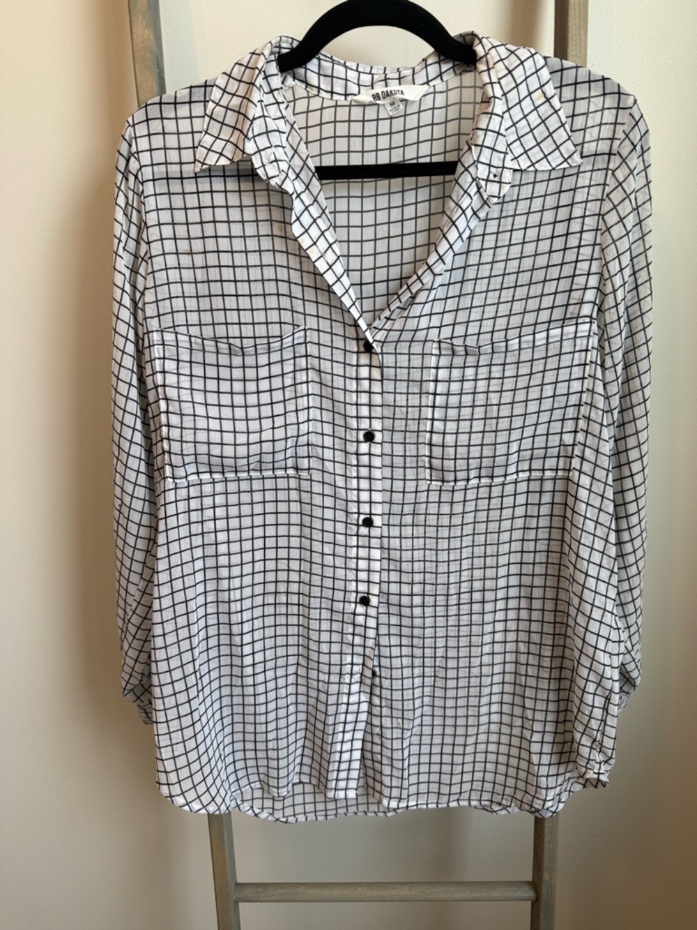 BB Dakota White Button-Down Shirt with Black Grid